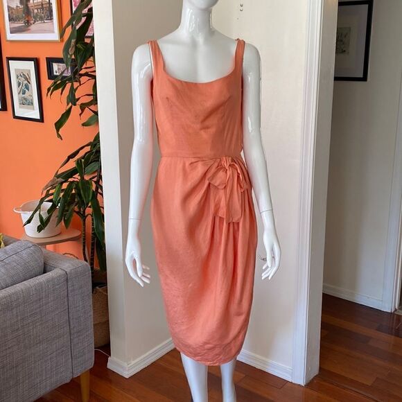 Vintage Vogue Paris Original Peachy Fitted Dress Size Small - Picture 2 of 13